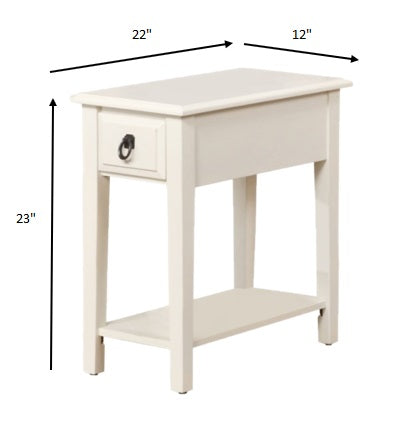 23" White Wood End Table With Drawer And Magazine Holder