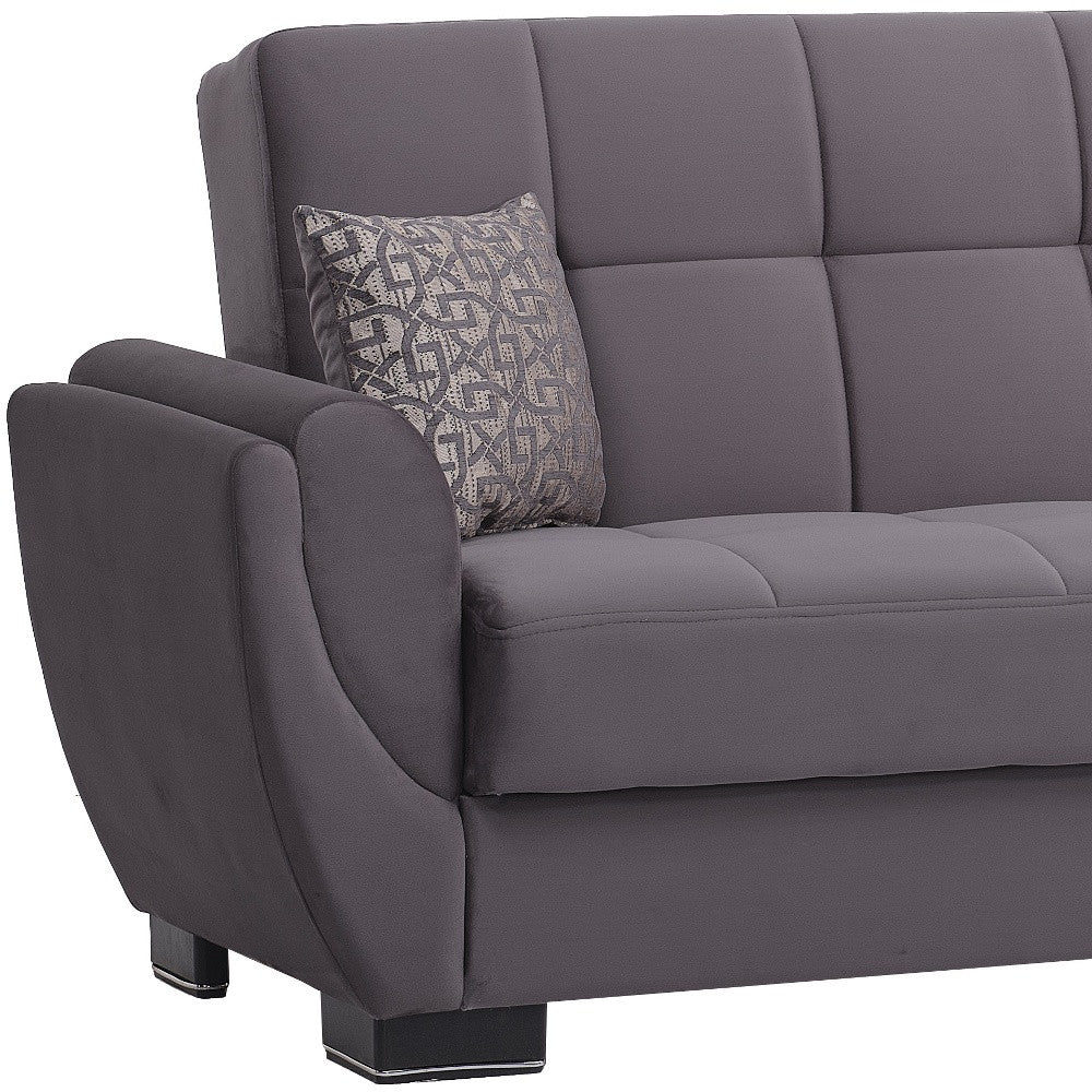 93" Gray Microfiber Convertible Futon Sleeper Sofa And Toss Pillows With Storage