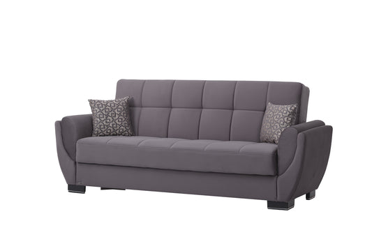 93" Gray Microfiber Convertible Futon Sleeper Sofa And Toss Pillows With Storage