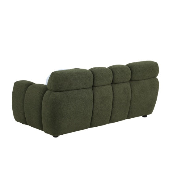 Green upholstered sofa bed with a stylish boucle fabric and contemporary design, perfect for modern living spaces.