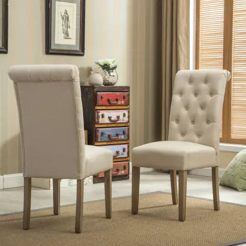 Habit Solid Wood Tufted Parsons Dining Chair, Set Of 2, Tan