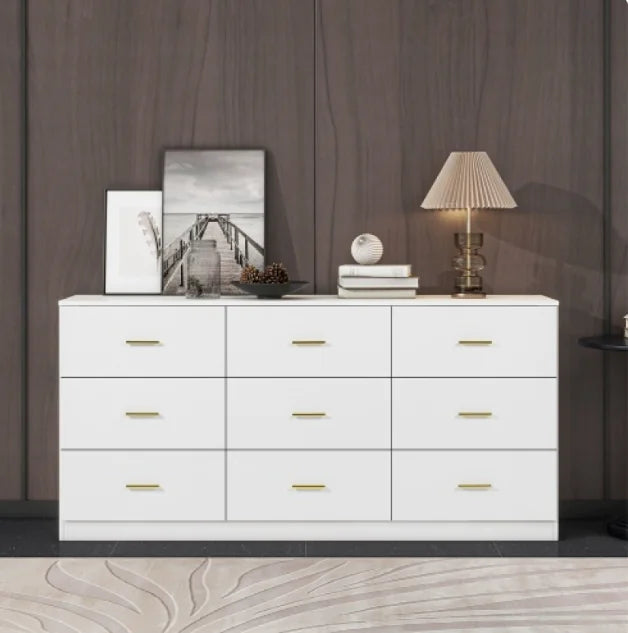 Modern White 9-Drawer Dresser For Bedroom