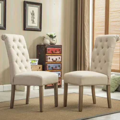 Habit Solid Wood Tufted Parsons Dining Chair, Set Of 2, Tan