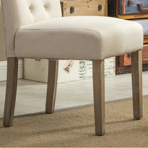 Habit Solid Wood Tufted Parsons Dining Chair, Set Of 2, Tan