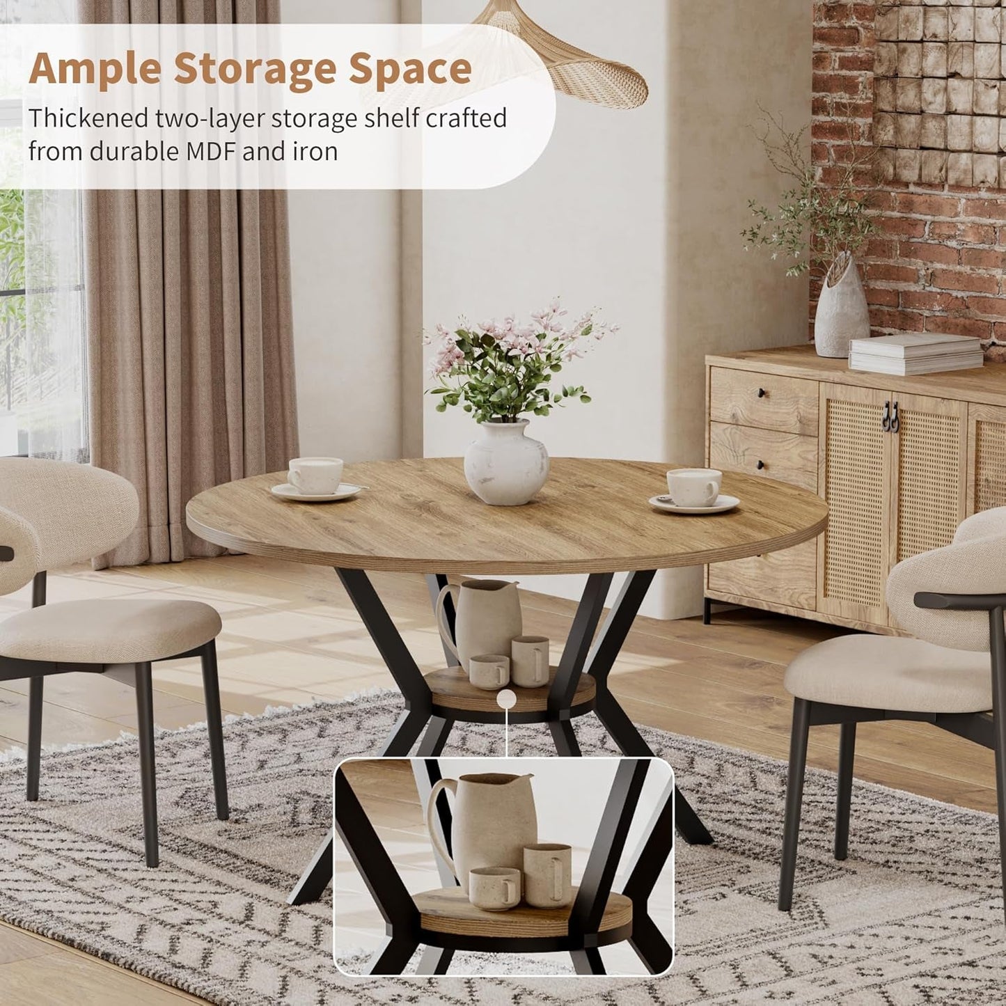 Round Dining Table For Four 42 Inch Farmhouse Storage