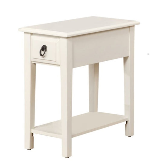 23" White Wood End Table With Drawer And Magazine Holder