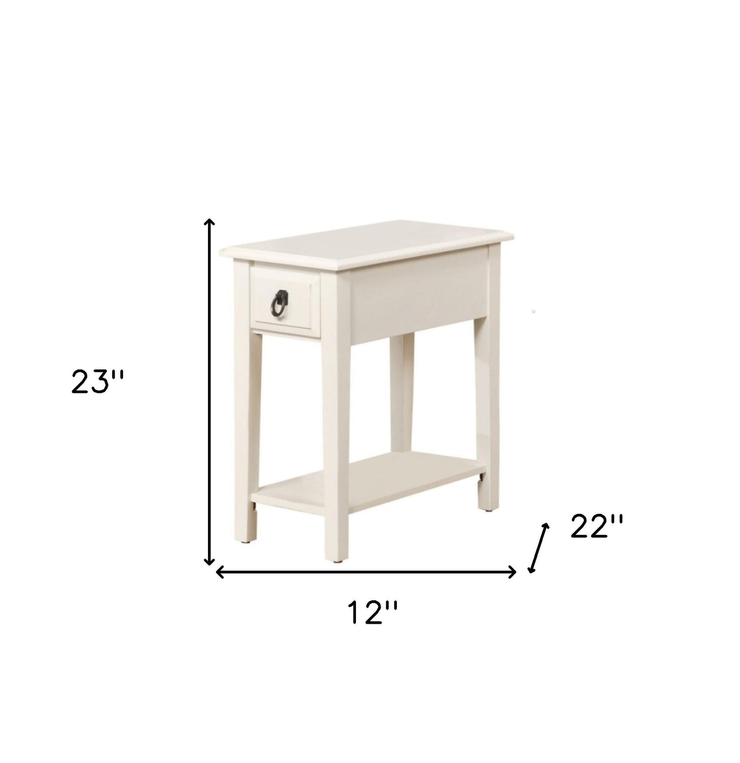23" White Wood End Table With Drawer And Magazine Holder