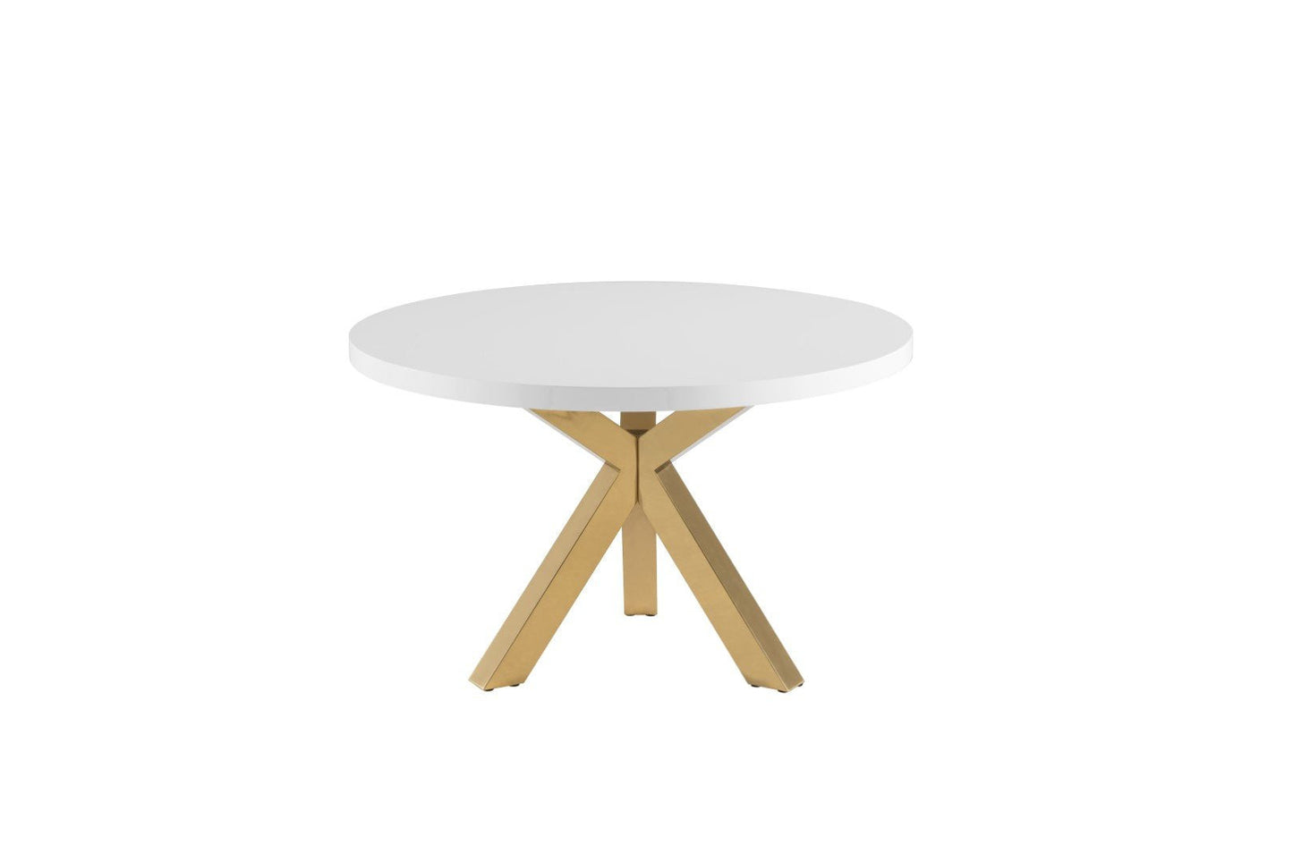 48" White and Gold Wood And Metal Cross Leg Base Round Top Dining Table