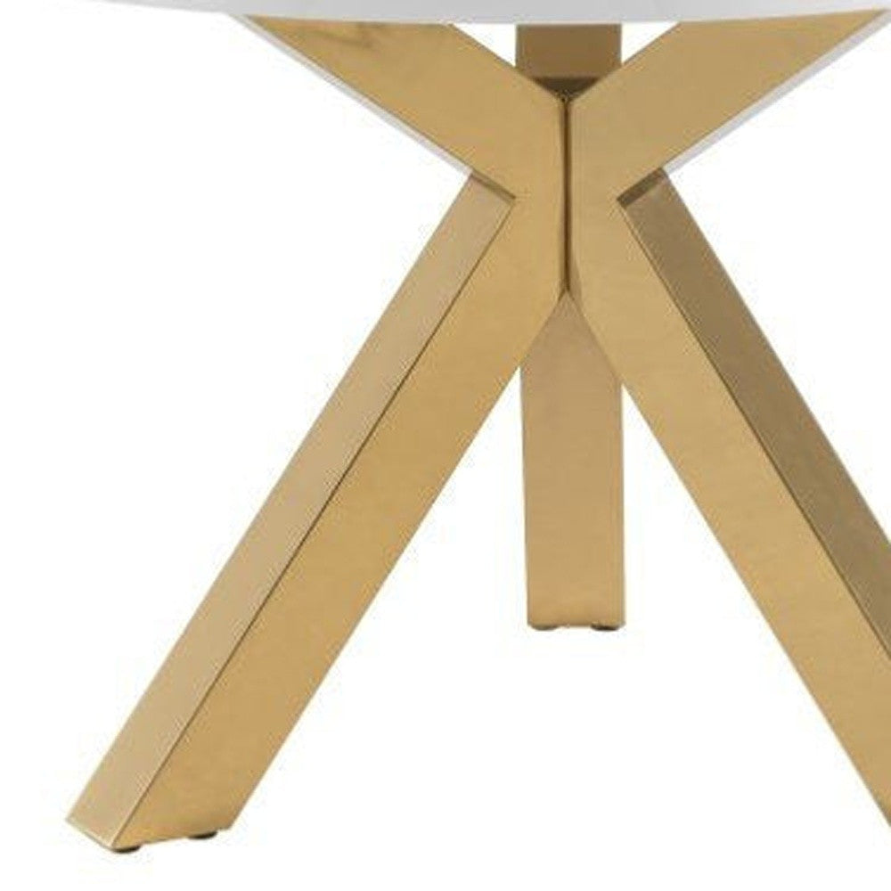 48" White and Gold Wood And Metal Cross Leg Base Round Top Dining Table
