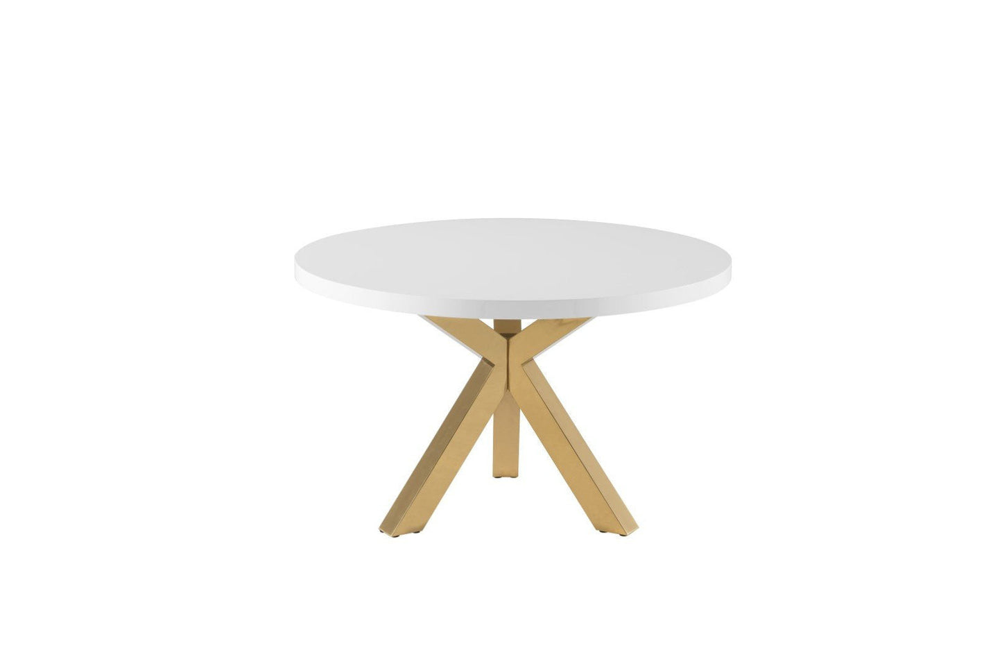 48" White and Gold Wood And Metal Cross Leg Base Round Top Dining Table