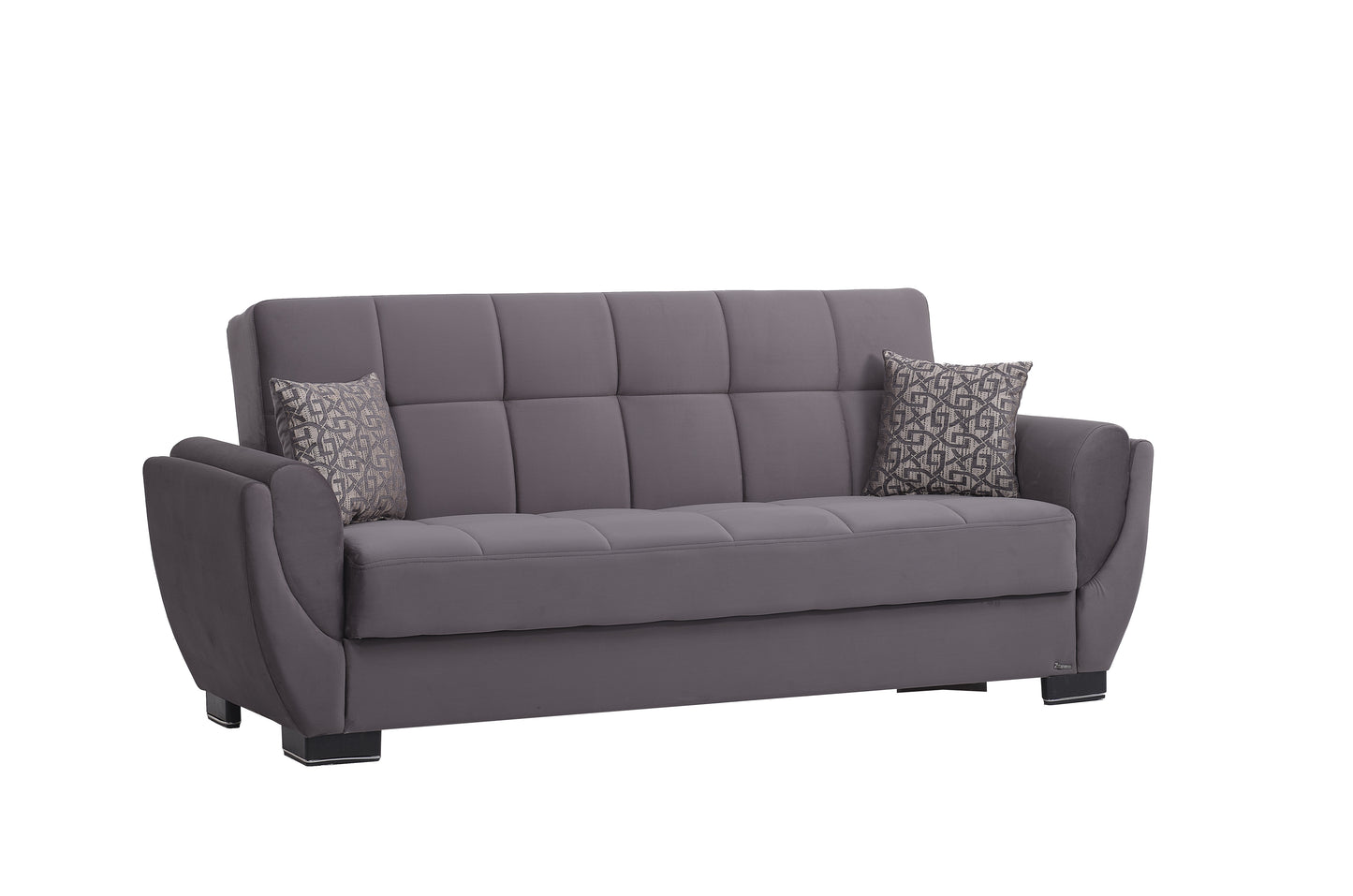93" Gray Microfiber Convertible Futon Sleeper Sofa And Toss Pillows With Storage