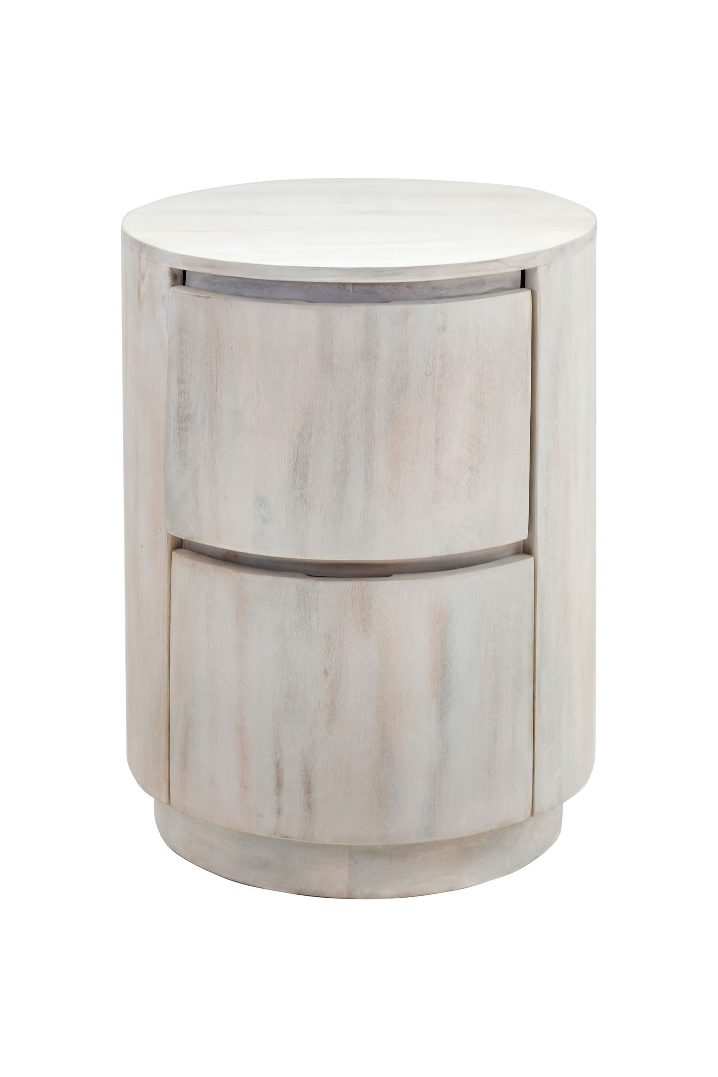 24" White Solid Wood Round Drum End Table With Two Drawers