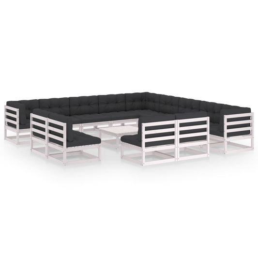vidaXL 14 Piece Patio Lounge Set with Cushions White Solid Pinewood