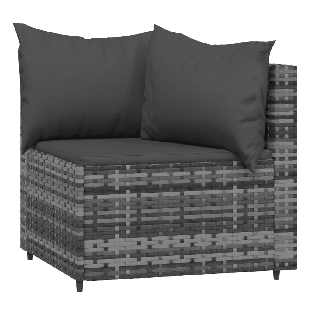 vidaXL Patio Corner Sofas with Cushions 2 pcs Gray Poly Rattan