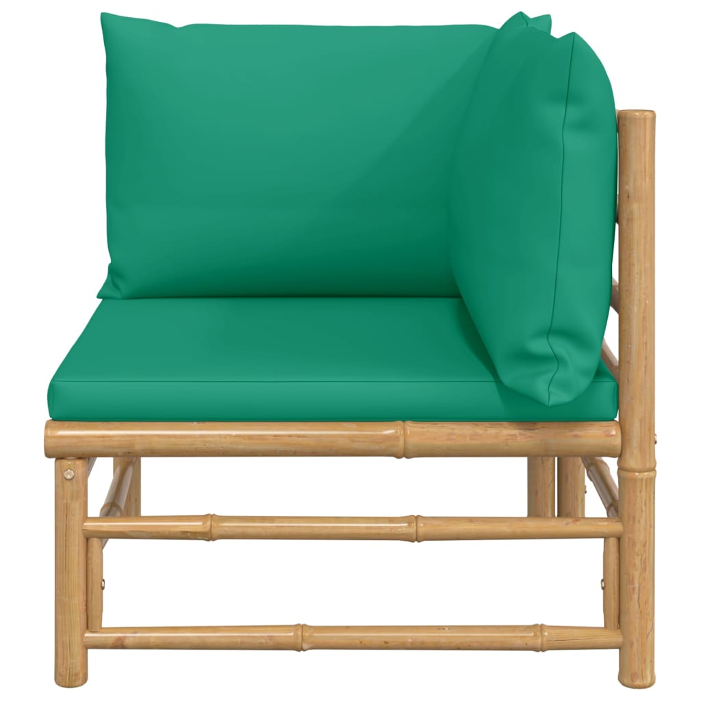vidaXL Patio Corner Sofa with Green Cushions Bamboo