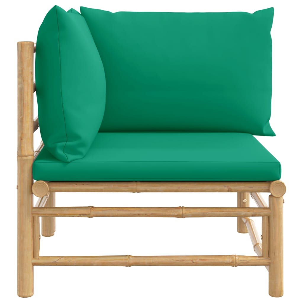 vidaXL Patio Corner Sofa with Green Cushions Bamboo