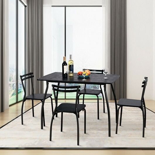 5 Pieces Dining Table Set with 4 Chairs and Backrests