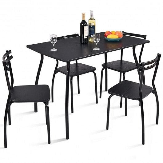 5 Pieces Dining Table Set with 4 Chairs and Backrests